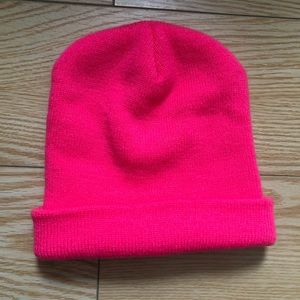 Pink beanie hat knit cap adjustable fold